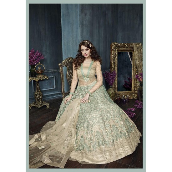 Green Designer Anarkali Dress Indian Wedding Outfit 