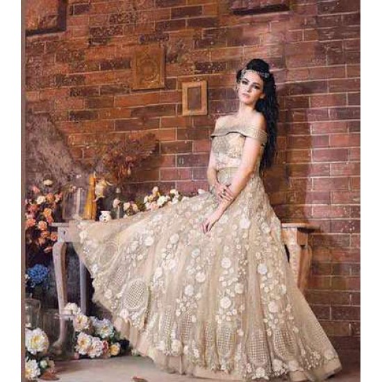Gorgeous Beige Net Anarkali Dress Indian Maxi