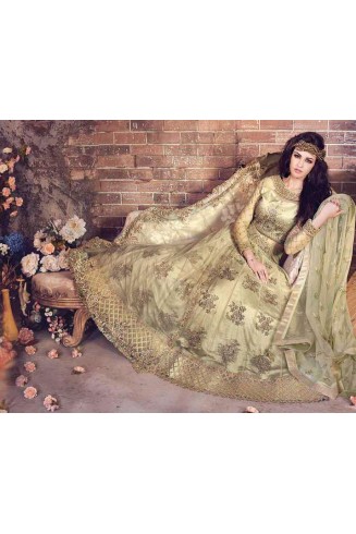 Green Net Anarkali Suit Indian Wedding Mehndi Mayoun Dress