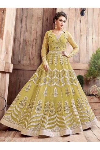 Yellow Embellished Indian Wedding Gown Party Dress