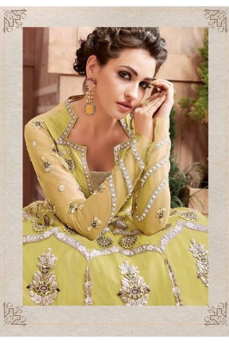 Yellow Embellished Indian Wedding Gown Party Dress
