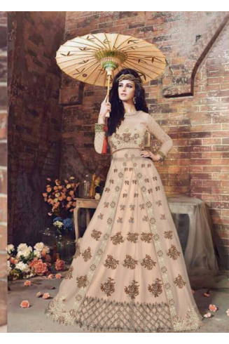 Peach Indian Bridal Anarkali Suit Heavy Embellished Gown