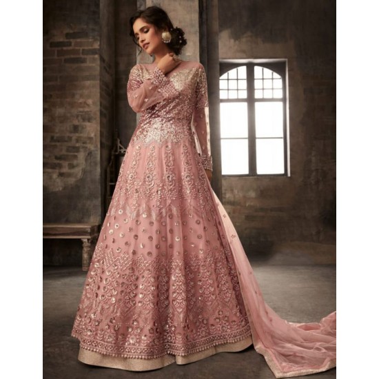 Rose Pink Detailed Embroidered Bridal Gown