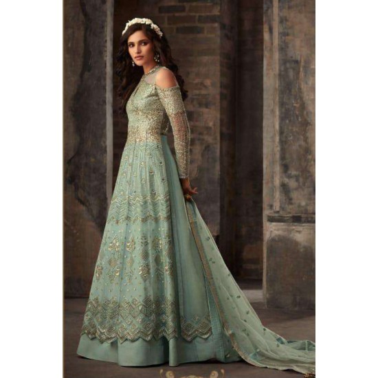Sea Green Heavy Embroidered Bridesmaid Dress