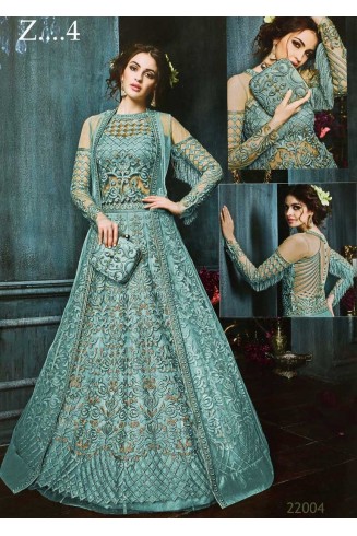 Turquoise Occasional Anarkali Gown Indian Ethnic Wedding Dress