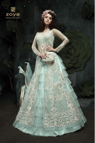 SKY BLUE INDIAN DESIGNER WEDDING AND BRIDAL GOWN