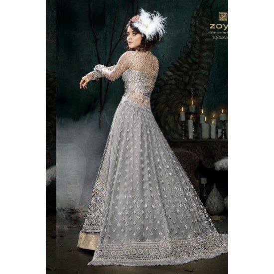 Grey Indian Designer Gown Asian Bride Evening Dress