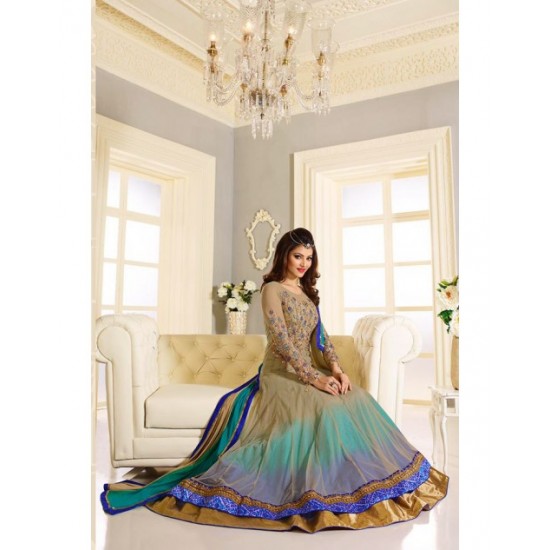 Blue Green Dress Long Evening Gown Indian Suit Anarkali