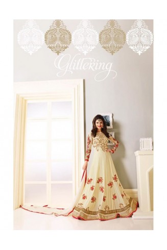  Cream Red Dress Floral Gown Anarkali