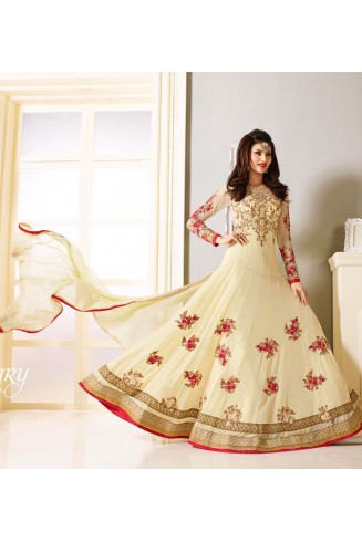  Cream Red Dress Floral Gown Anarkali
