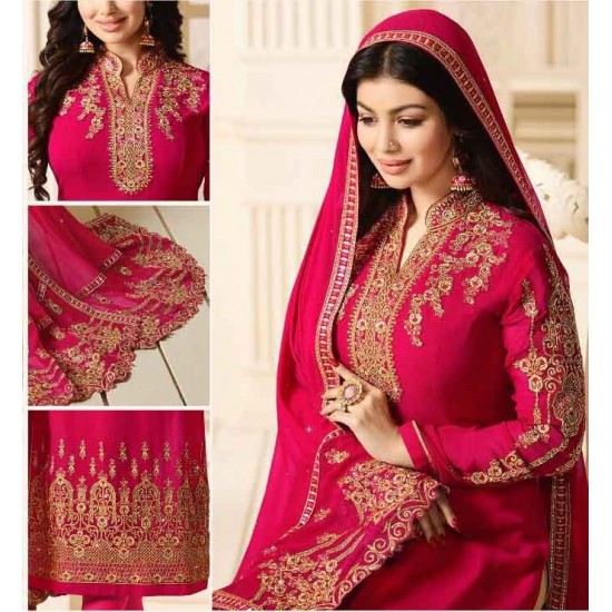 HOT PINK EMBROIDERED PARTY WEAR INDIAN BOLLYWOOD STYLE SALWAR SUIT