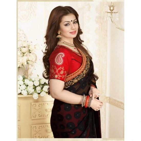 ZKH16359 Red With Black Kasheesh Sheesha Designer Saree