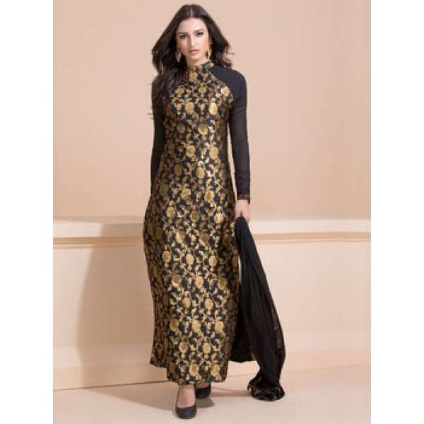 Black and Gold Brocade Dress Indian Party Suit