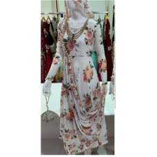 White Floral Printed Designer Dress Summer Suit
