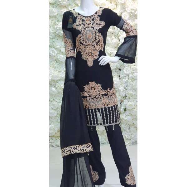 Black Chiffon Pakistani Suit Ready To Wear Fancy Dress