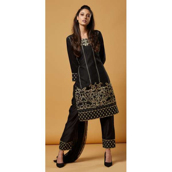 Black Designer Embroidered Pakistani Style Suit