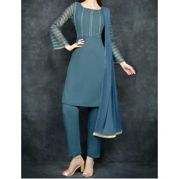 Grey Kurti Party Outfit Readymade Suit