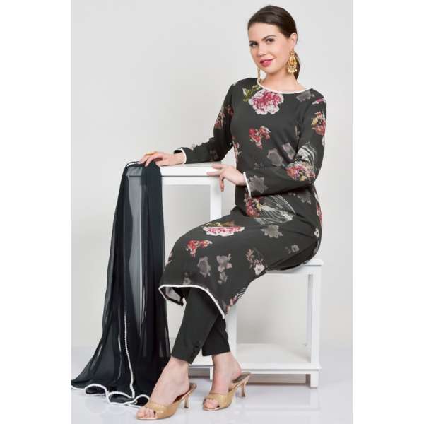 Black Floral Printed Pakistani Designer Salwar Suit