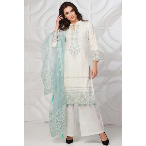 Off White Blue Eid Modest Salwar Suit