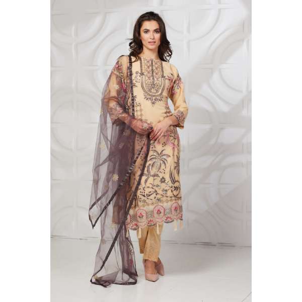 Beige Embroidered Formal Salwar Suit