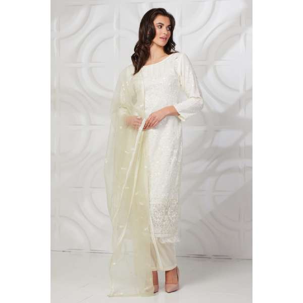 Off White Pista Formal Indian Salwar Suit