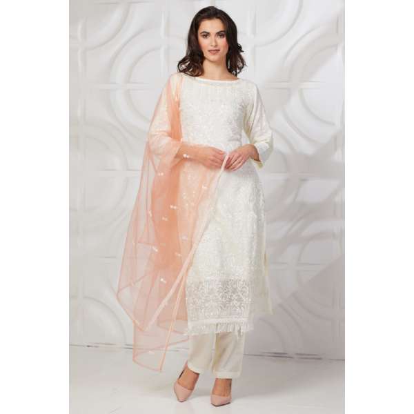 Off White Peach Indian Designer Salwar Suit