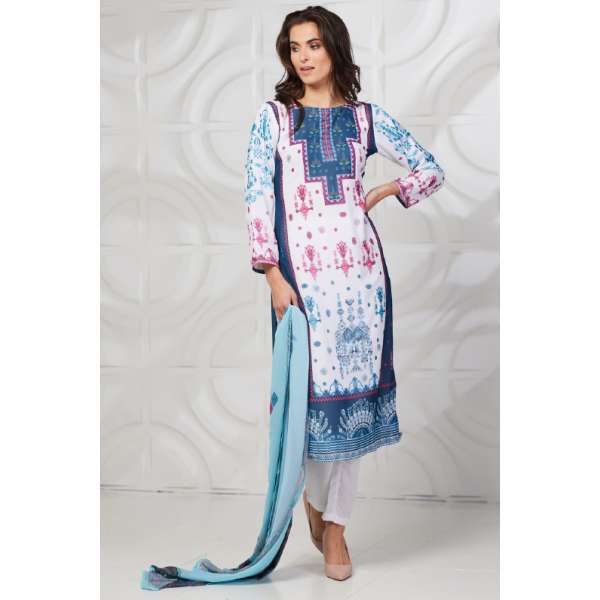 Off White Blue Printed Indian Party Suit