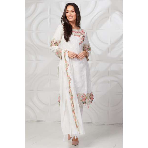 Off White Heavy Embroidered Pakistani Dresses