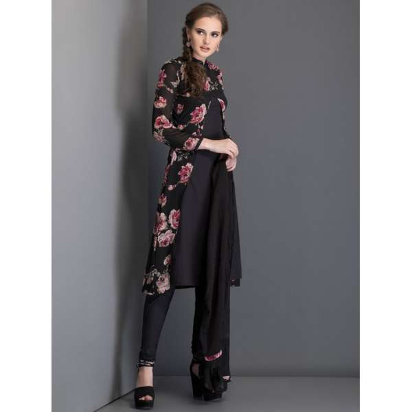 Black Floral Printed Suit Pakistani Readymade jacket Dress