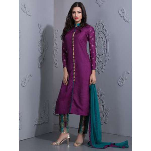 Purple Green Dress Brocade Trousers Mendhi Outfit