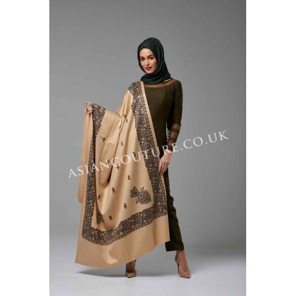 Mehndi Green & Beige Readymade Pakistani Designer Shawl Suit