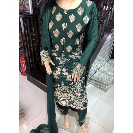 CHIVE GREEN HIGH QUALITY EMBROIDERED EVENING WEAR SALWAR ...