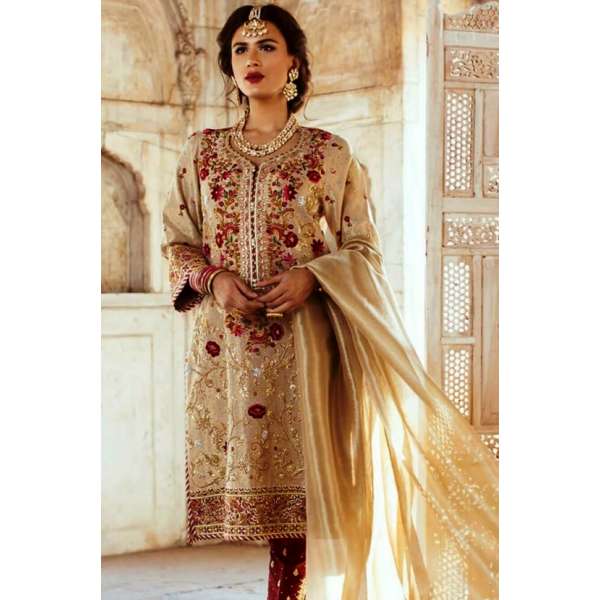 Beige Pakistani Designer Party Wedding Salwar Suit