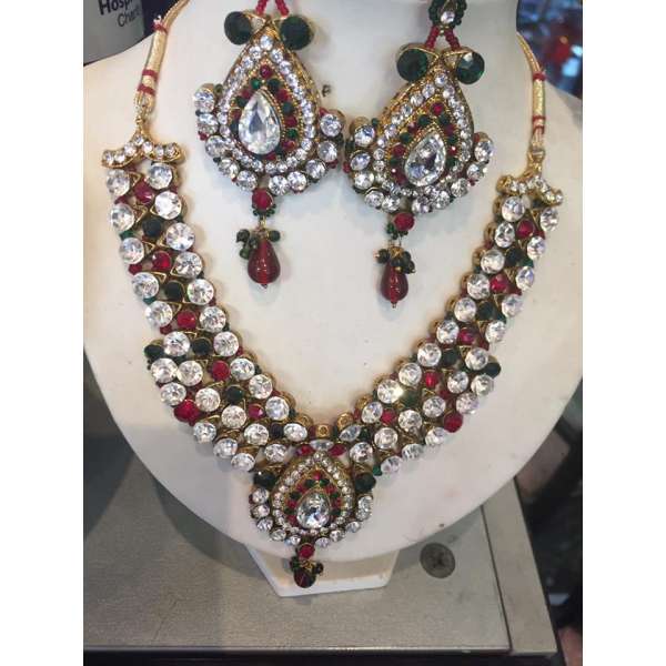 INDIAN WEDDING BRIDAL DIAMONTE NECKLACE AND EARRING SET