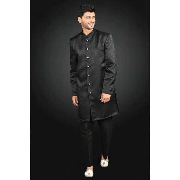 Black Coat Designer Kurta Indian Menswear Pajama Suit 