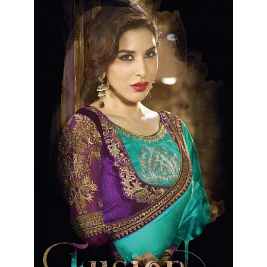Rama Green & Purple Trendy Saree Indian Ethnic Wedding Dress