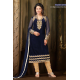 Navy Blue Straight Cut Embroidered Velvet Salwar Kameez Suit