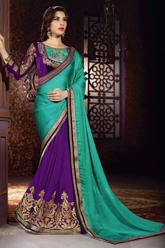 Rama Green & Purple Trendy Saree Indian Ethnic Wedding Dress