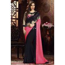 Black & Pink Evening Saree Indian Embroidered Sari 