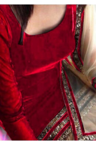 Red Velvet Shalwar Kameez with Sequin Border
