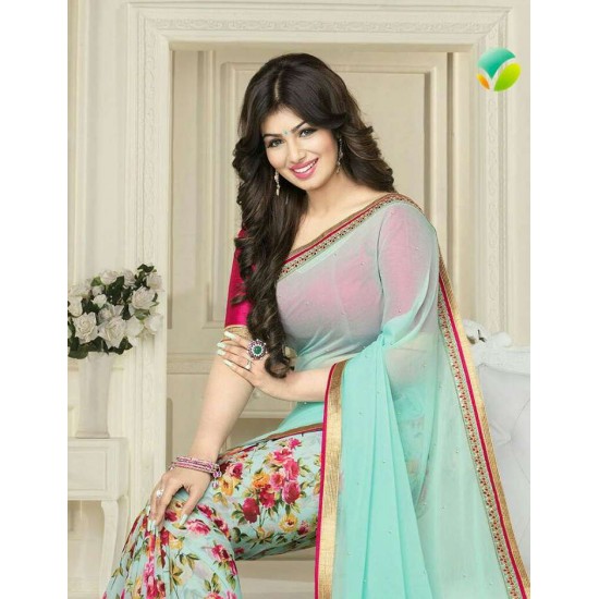 Z17072 TURQUOISE AND RED AYESHA TAKIA “SHEESHA STAR WALK”GEORGETTE SAREE