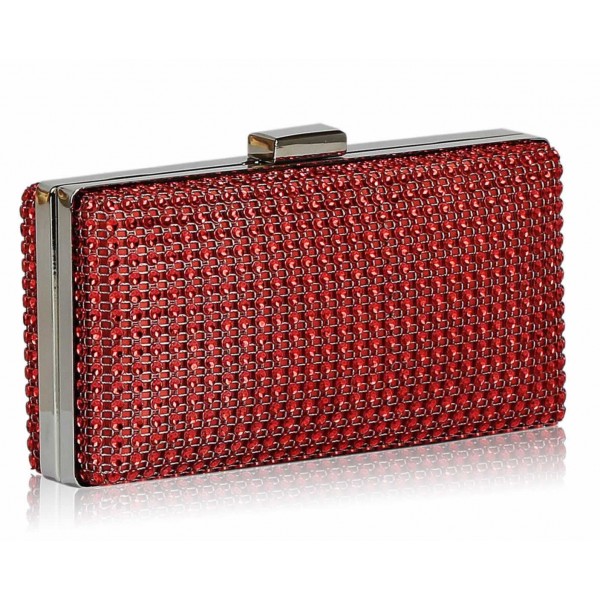 Red Sparkly Satin Crystal Evening Clutch Bag