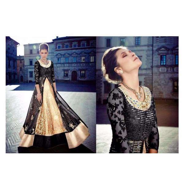 Black & Gold Indian Designer Anarkali Gown 