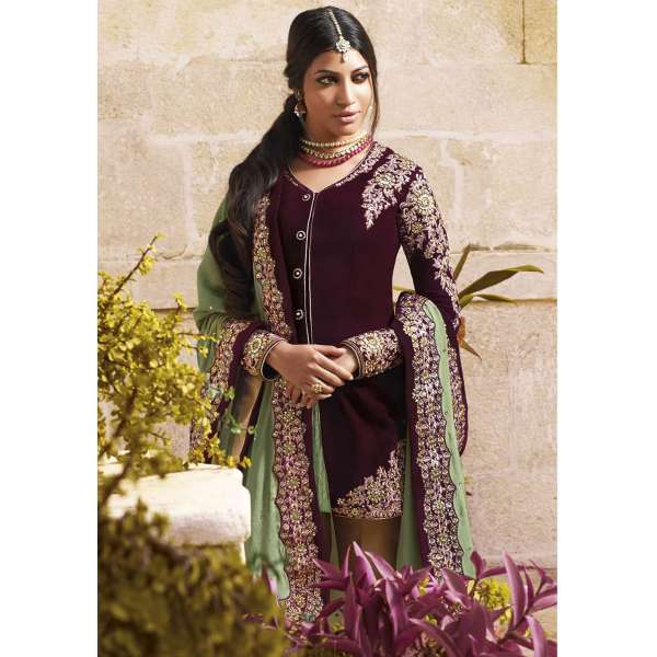 Plum Indian Designer Straight Cut Salwar Suit
