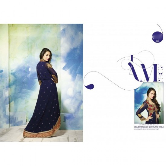 GL3801 Blue GLOSSY MALAIKA ARORA ANARKALI DRESS