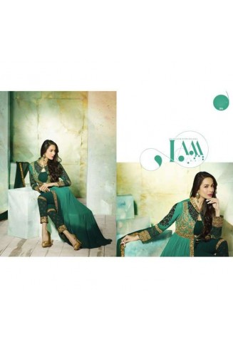 GL3806 Dark Green GLOSSY MALAIKA ARORA ANARKALI DRESS