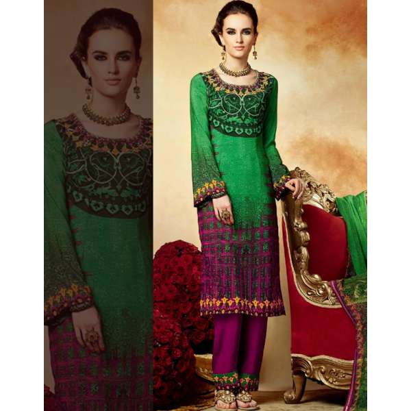 Green & Purple Pakistani Designer Punjabi Suit