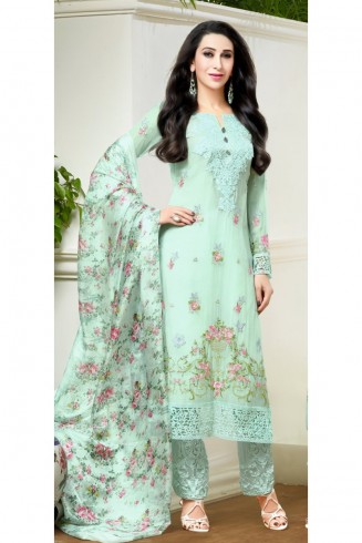 ZMf-67010 Sea Green Semi Stitched Embroidered Suit