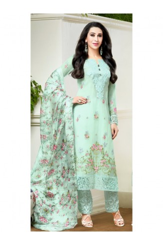 ZMf-67010 Sea Green Semi Stitched Embroidered Suit