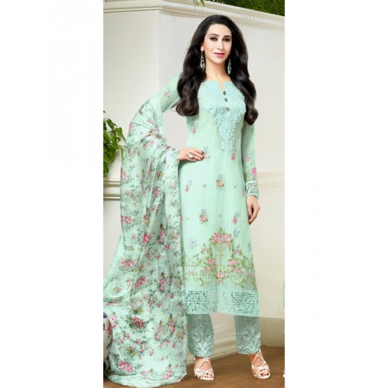 ZMf-67010 Sea Green Semi Stitched Embroidered Suit